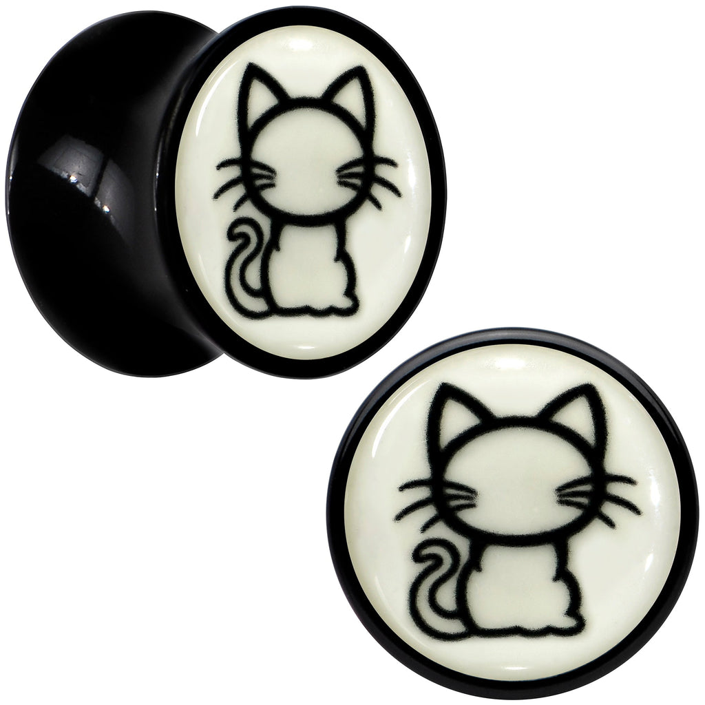 BodyCandy Glow in the Dark Kitty Cat Black Acrylic Saddle Plug Set 8mm to 20mm by Onyx O — in-use photo