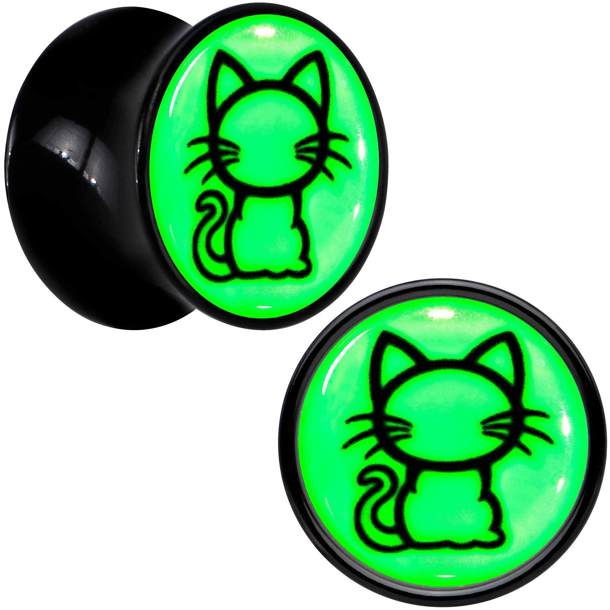 BodyCandy Glow in the Dark Kitty Cat Black Acrylic Saddle Plug Set 8mm to 20mm by Onyx O — lifestyle context