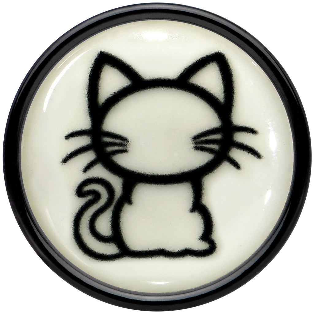 BodyCandy Glow in the Dark Kitty Cat Black Acrylic Saddle Plug Set 8mm to 20mm by Onyx O — back view