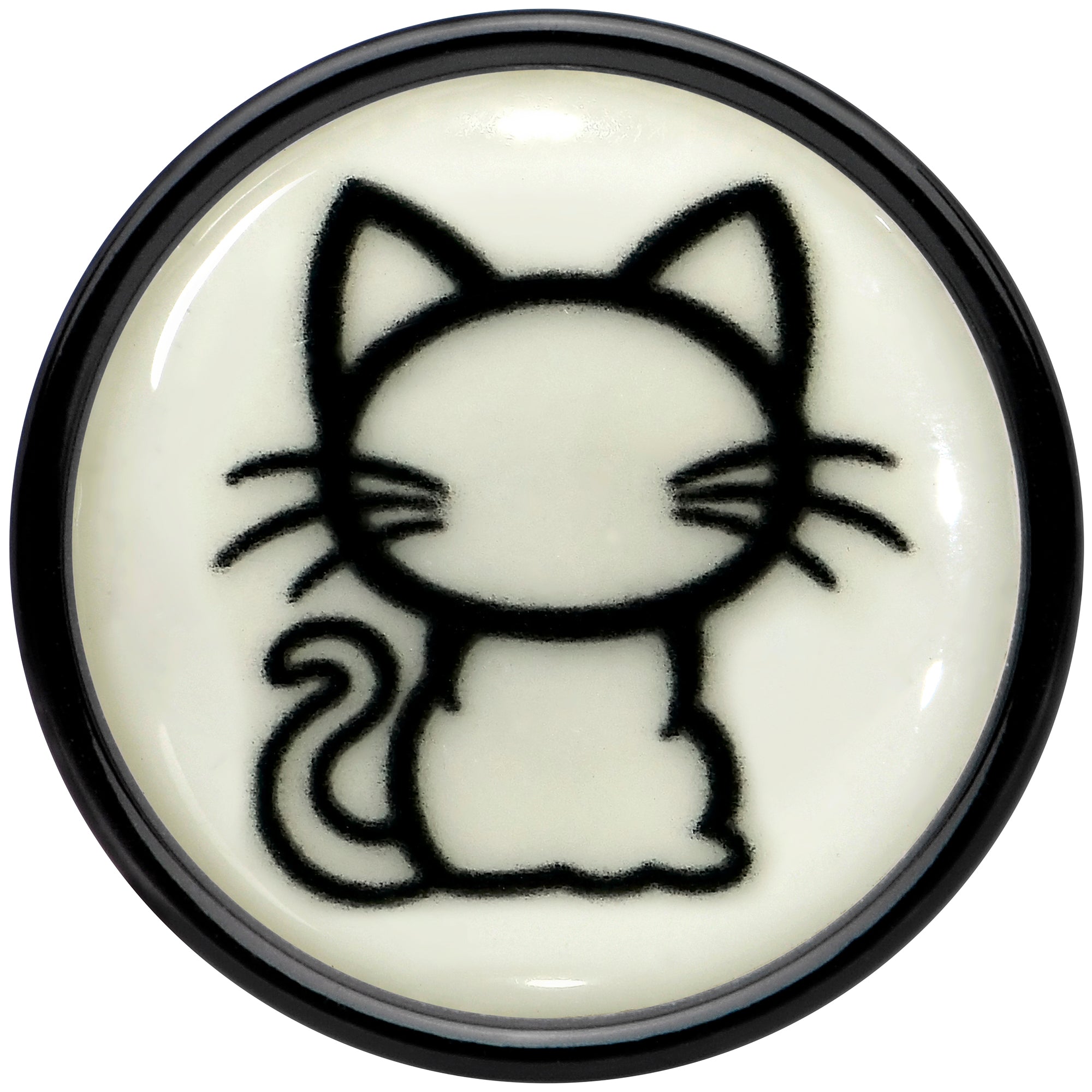BodyCandy Glow in the Dark Kitty Cat Black Acrylic Saddle Plug Set 8mm to 20mm by Onyx O — back view