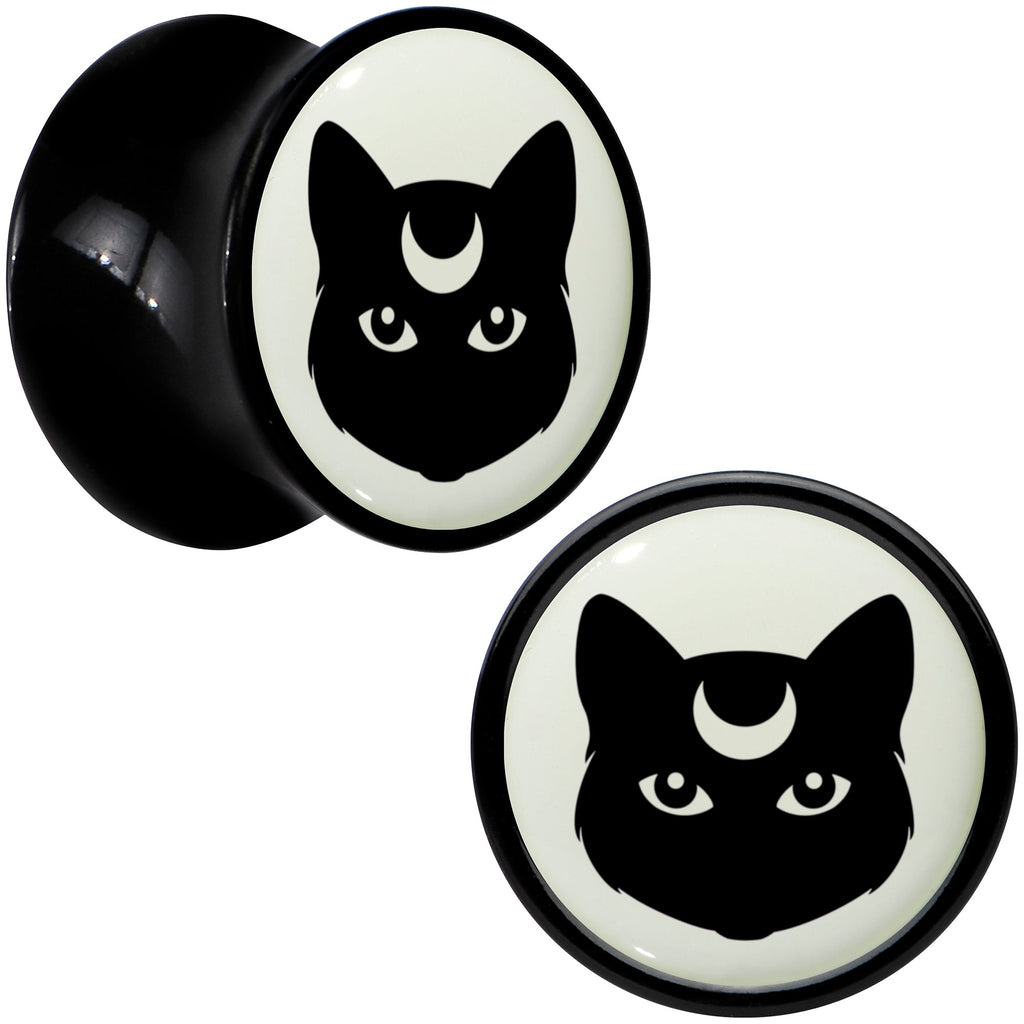 BodyCandy Glow in the Dark Mystic Kitty Cat Black Acrylic Saddle Plug Set by Onyx O — in-use photo