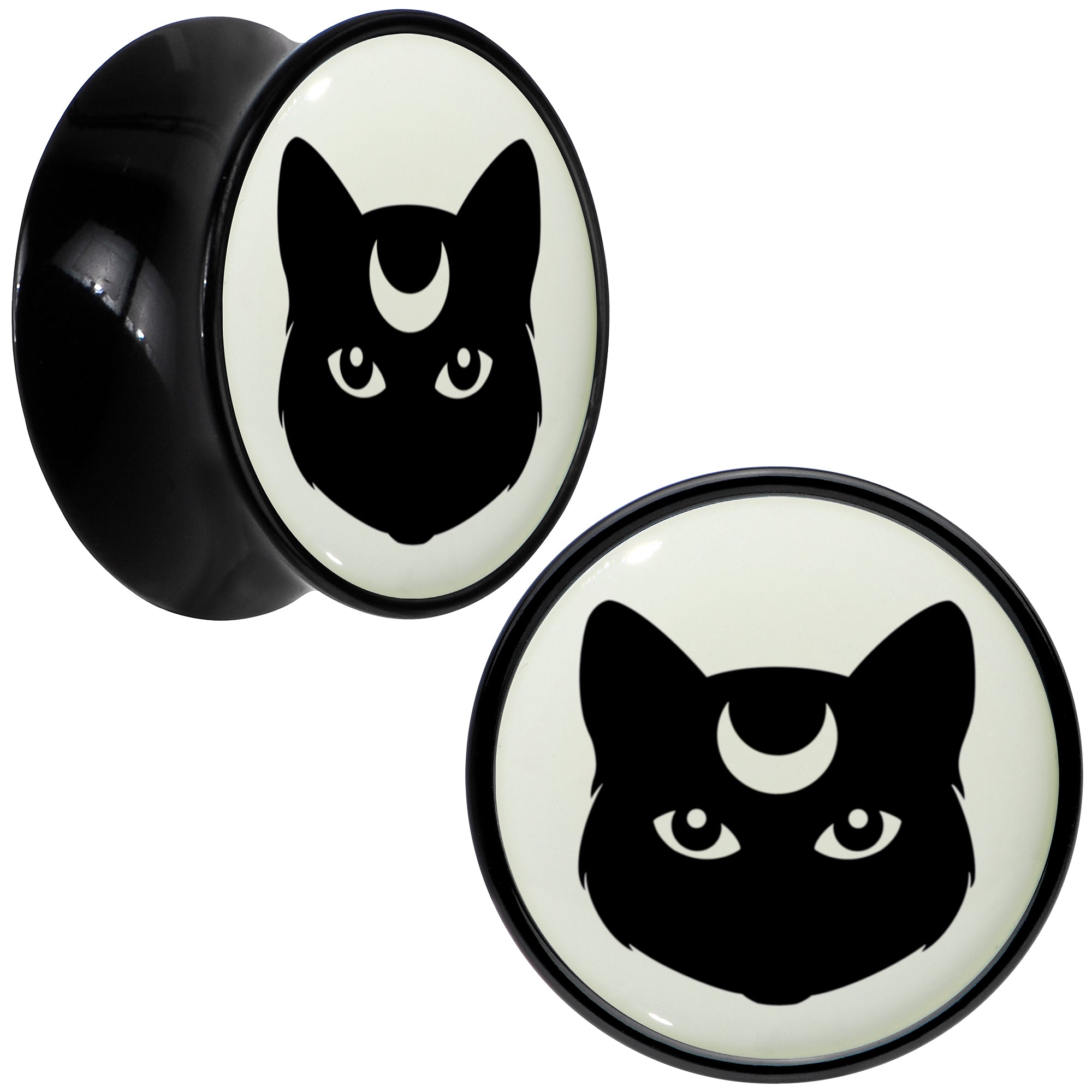 BodyCandy Glow in the Dark Mystic Kitty Cat Black Acrylic Saddle Plug Set by Onyx O — comparison shot