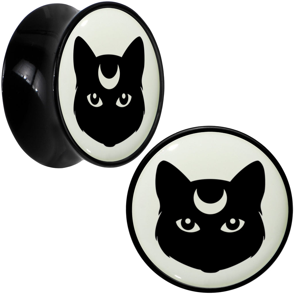 BodyCandy Glow in the Dark Mystic Kitty Cat Black Acrylic Saddle Plug Set by Onyx O — fabric or material detail