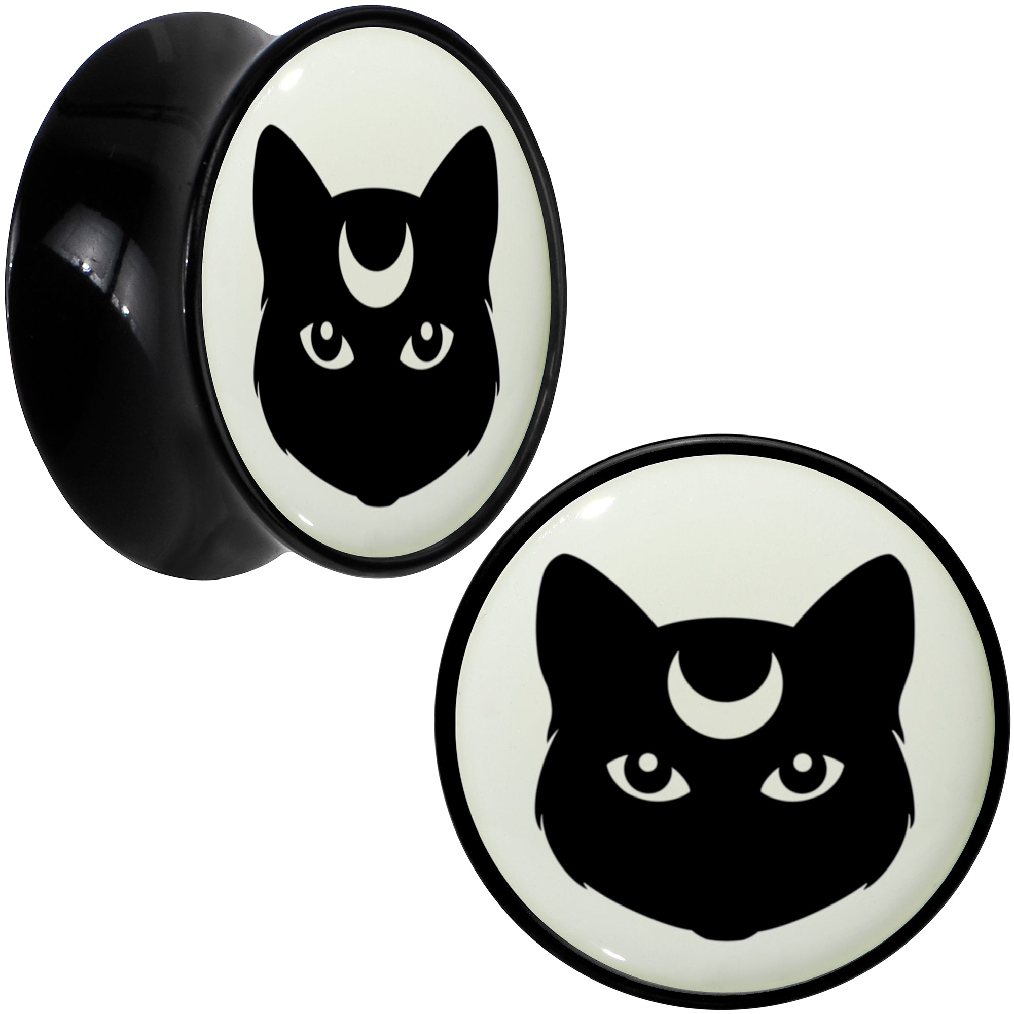 BodyCandy Glow in the Dark Mystic Kitty Cat Black Acrylic Saddle Plug Set by Onyx O — fabric or material detail