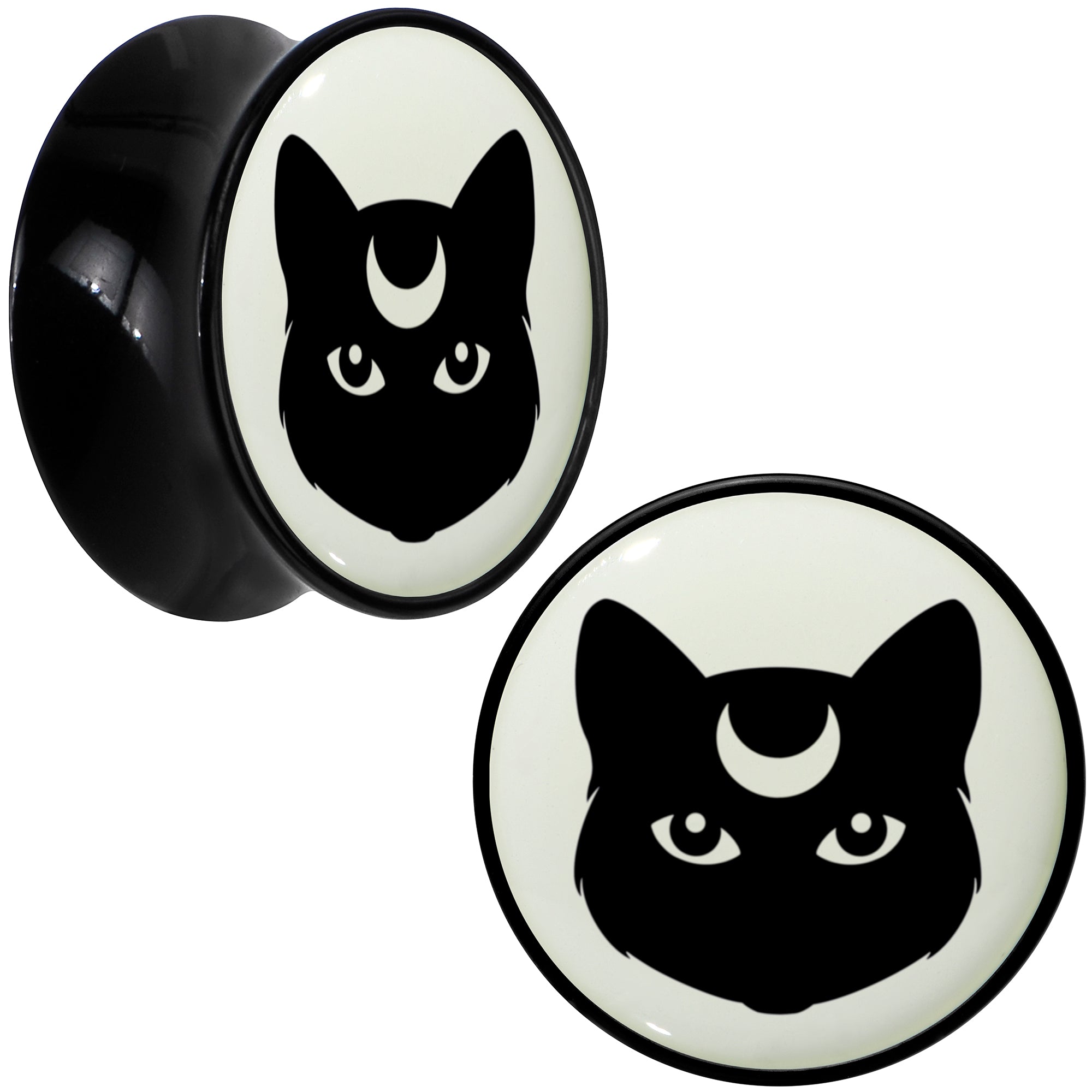 BodyCandy Glow in the Dark Mystic Kitty Cat Black Acrylic Saddle Plug Set by Onyx O — feature highlight