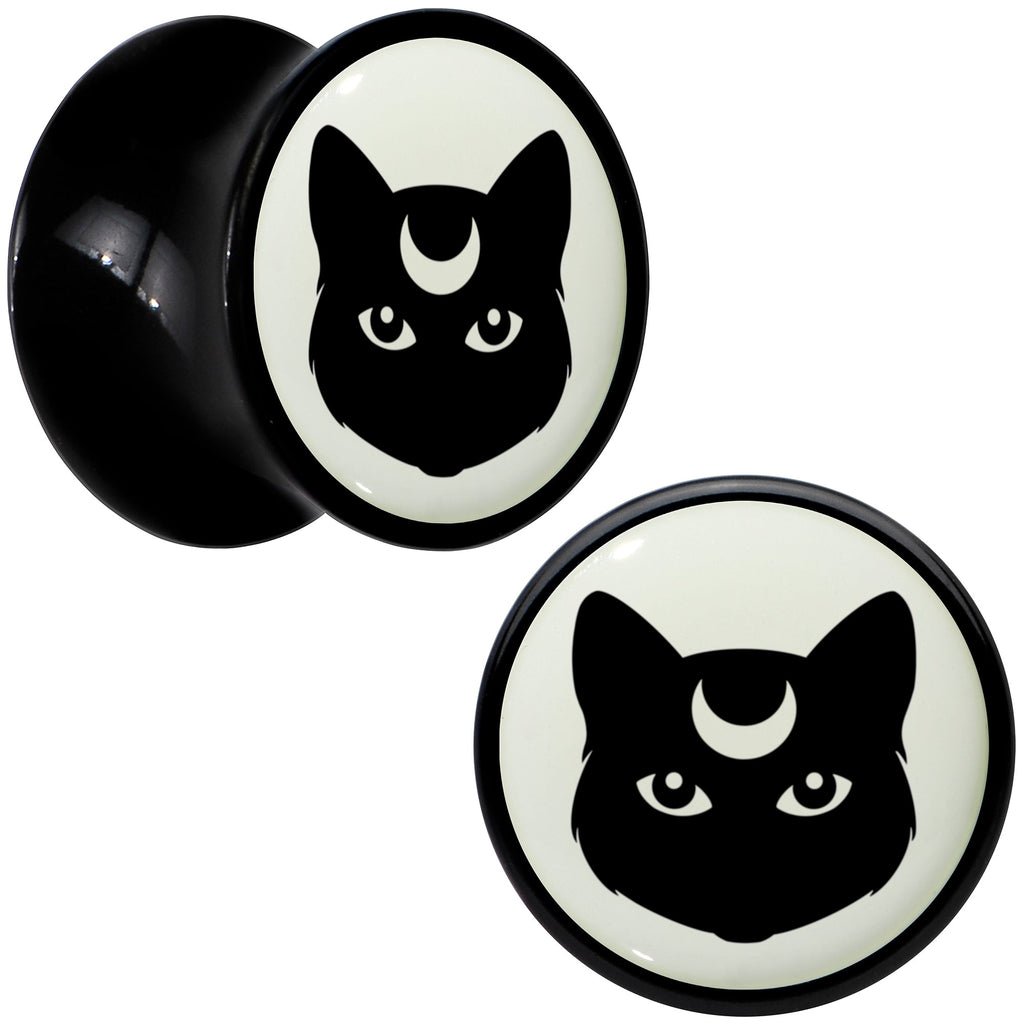 BodyCandy Glow in the Dark Mystic Kitty Cat Black Acrylic Saddle Plug Set by Onyx O — product on model