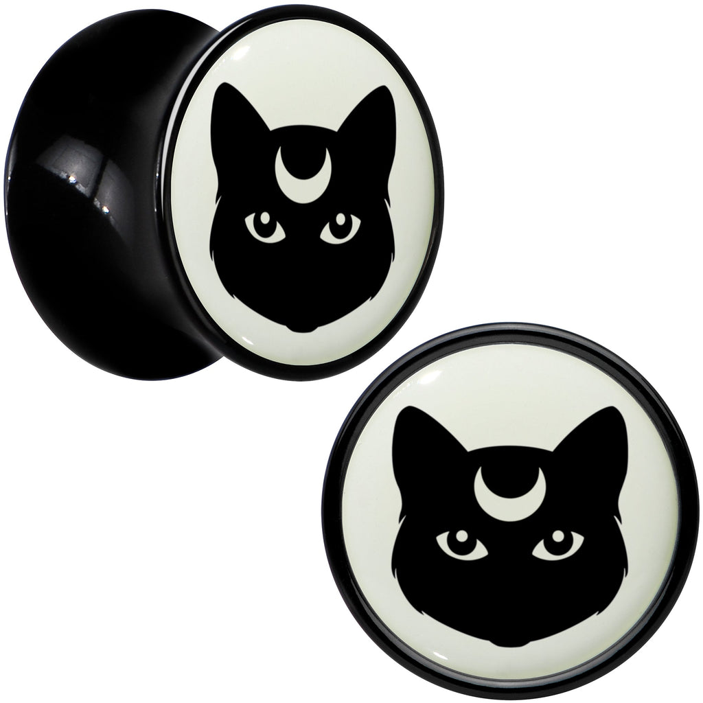 BodyCandy Glow in the Dark Mystic Kitty Cat Black Acrylic Saddle Plug Set by Onyx O — detail close-up