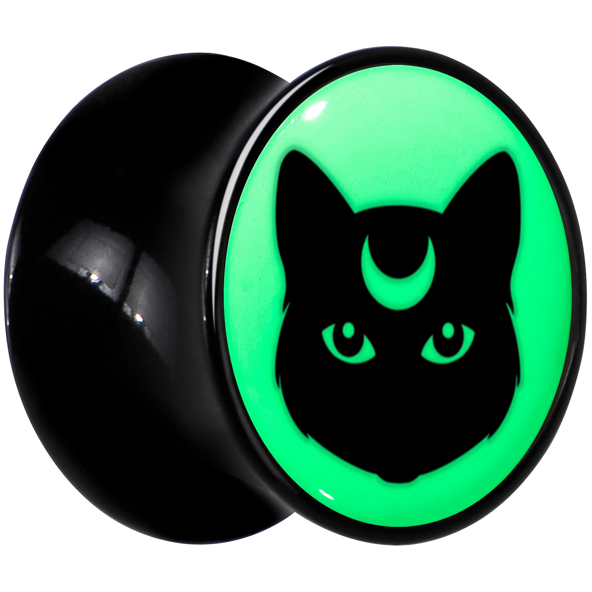 BodyCandy Glow in the Dark Mystic Kitty Cat Black Acrylic Saddle Plug Set by Onyx O — side view