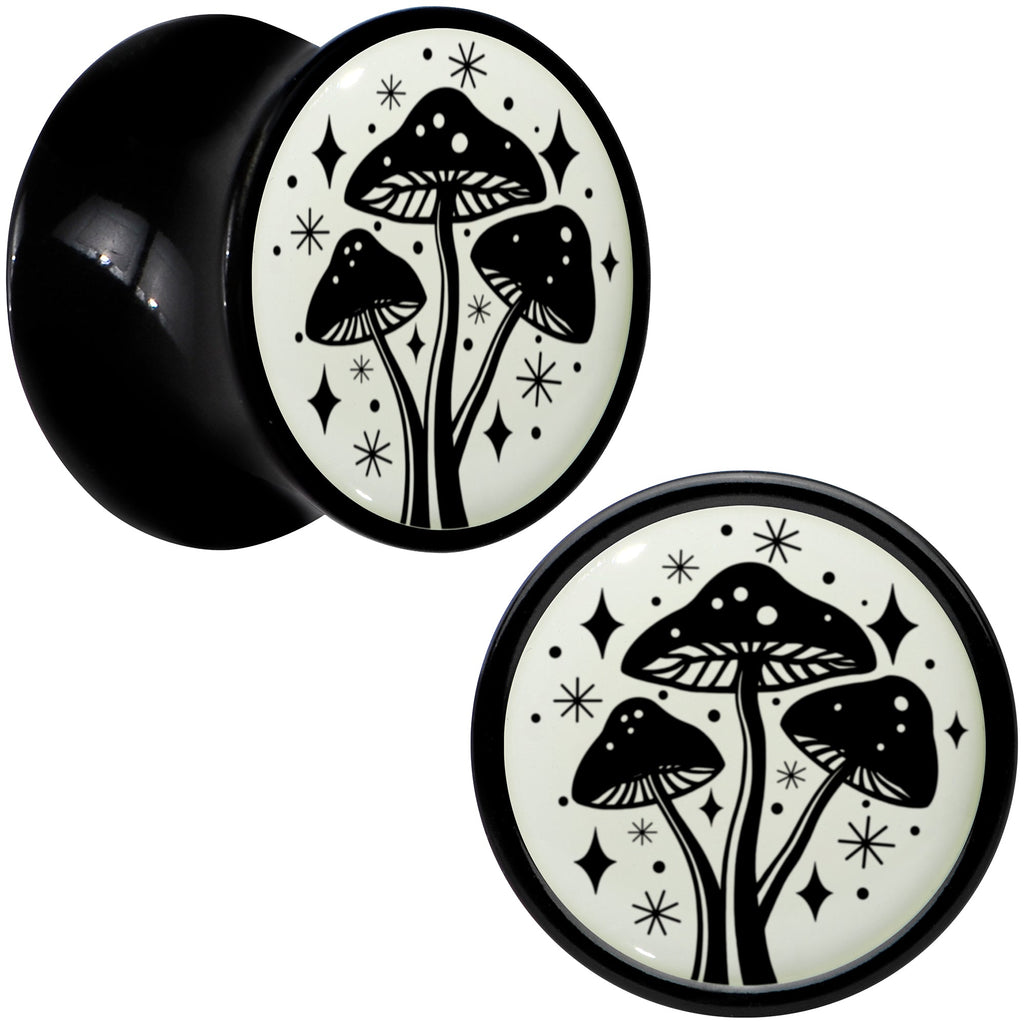 BodyCandy Glow in the Dark Mystic Mushroom Black Acrylic Saddle Plug Set by Onyx O — size reference