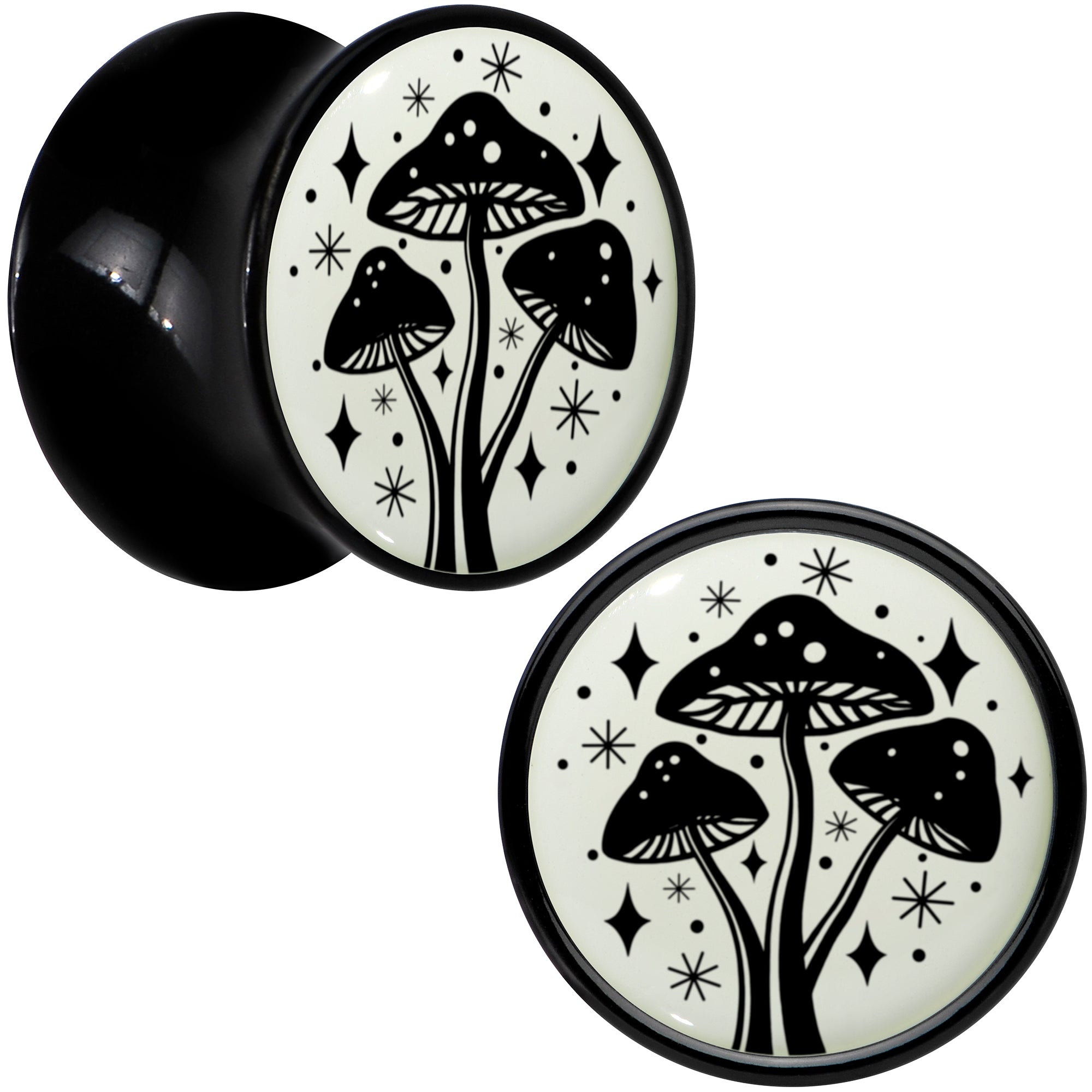 BodyCandy Glow in the Dark Mystic Mushroom Black Acrylic Saddle Plug Set by Onyx O — packaging