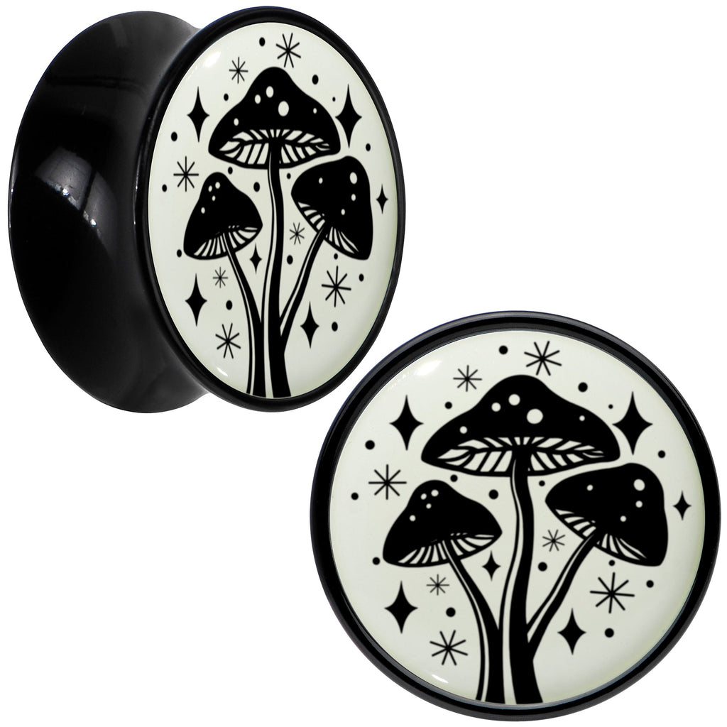 BodyCandy Glow in the Dark Mystic Mushroom Black Acrylic Saddle Plug Set by Onyx O — fabric or material detail
