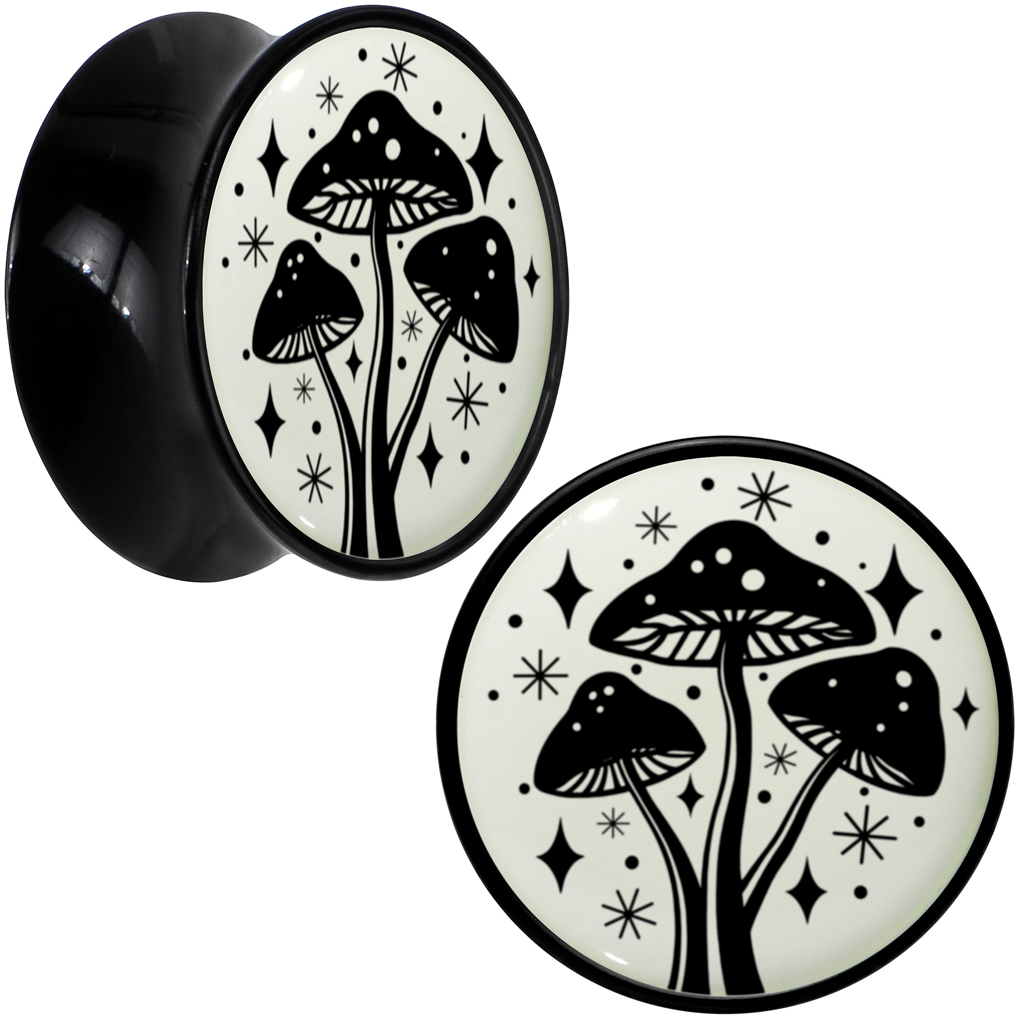BodyCandy Glow in the Dark Mystic Mushroom Black Acrylic Saddle Plug Set by Onyx O — feature highlight