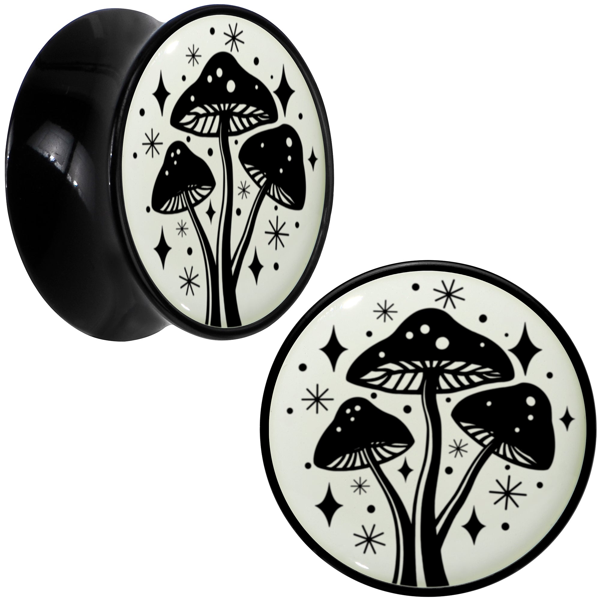 BodyCandy Glow in the Dark Mystic Mushroom Black Acrylic Saddle Plug Set by Onyx O — product on model