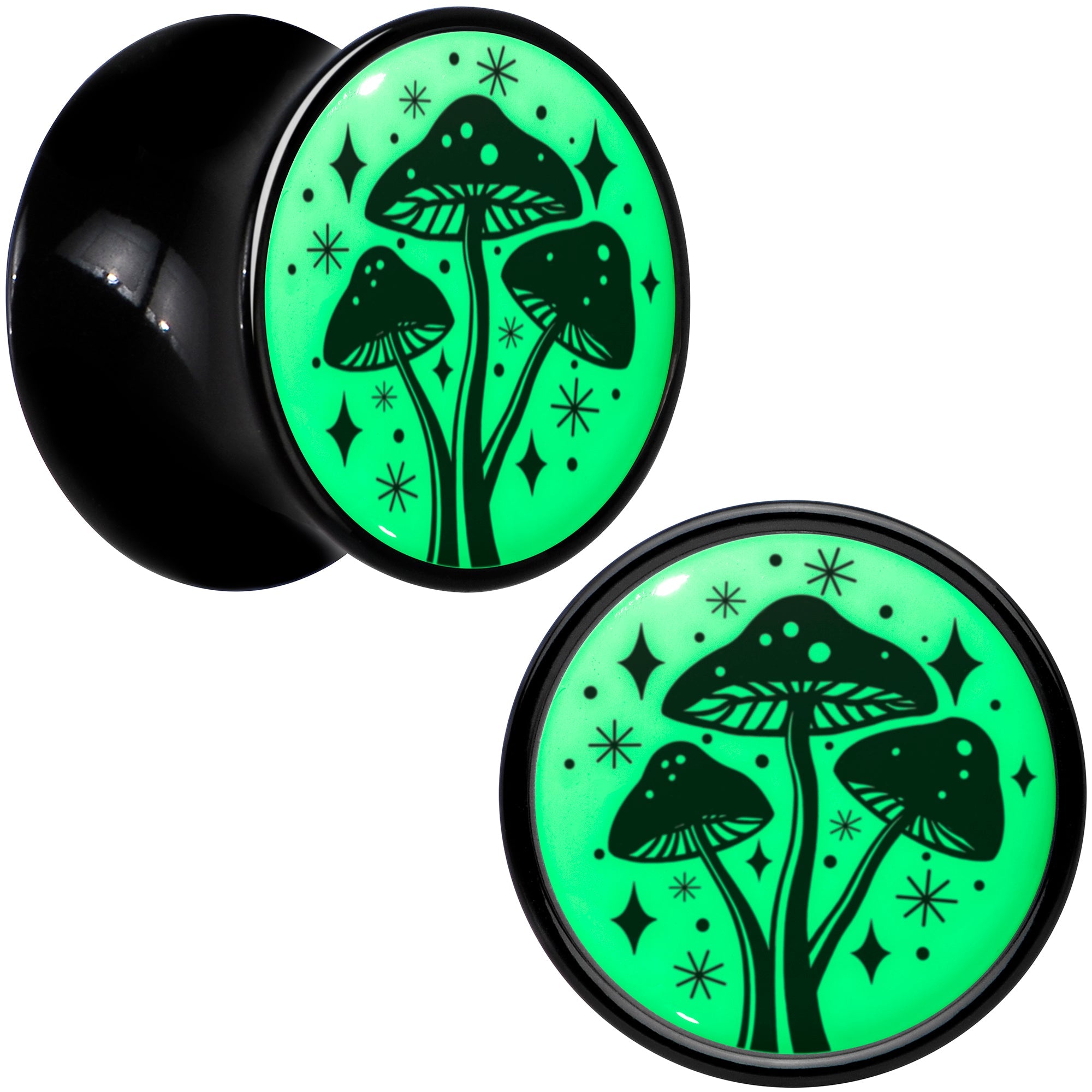 BodyCandy Glow in the Dark Mystic Mushroom Black Acrylic Saddle Plug Set by Onyx O — lifestyle context