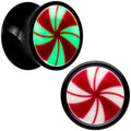 BodyCandy Black Acrylic Peppermint Candy Glow in Dark Double Flare Plug Set by Onyx O — feature highlight