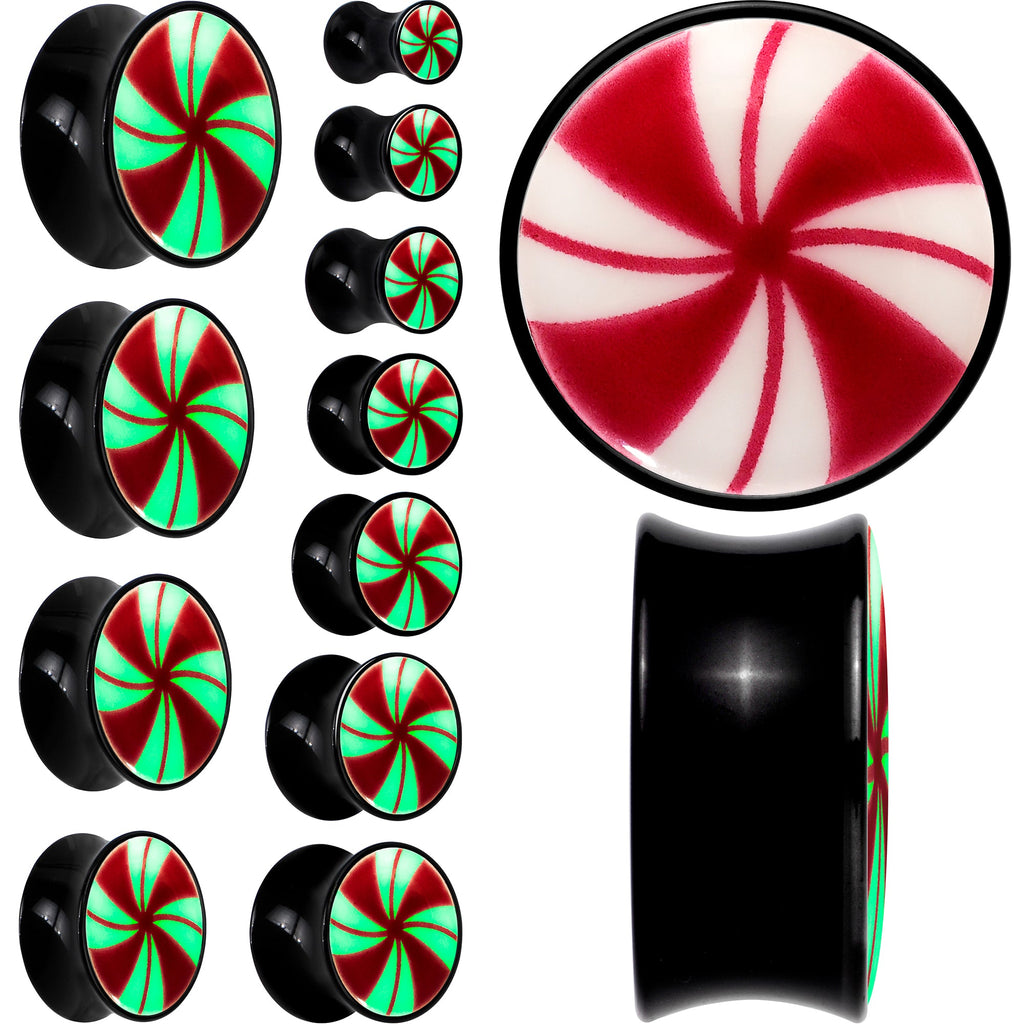 BodyCandy Black Acrylic Peppermint Candy Glow in Dark Double Flare Plug Set by Onyx O — main product shot