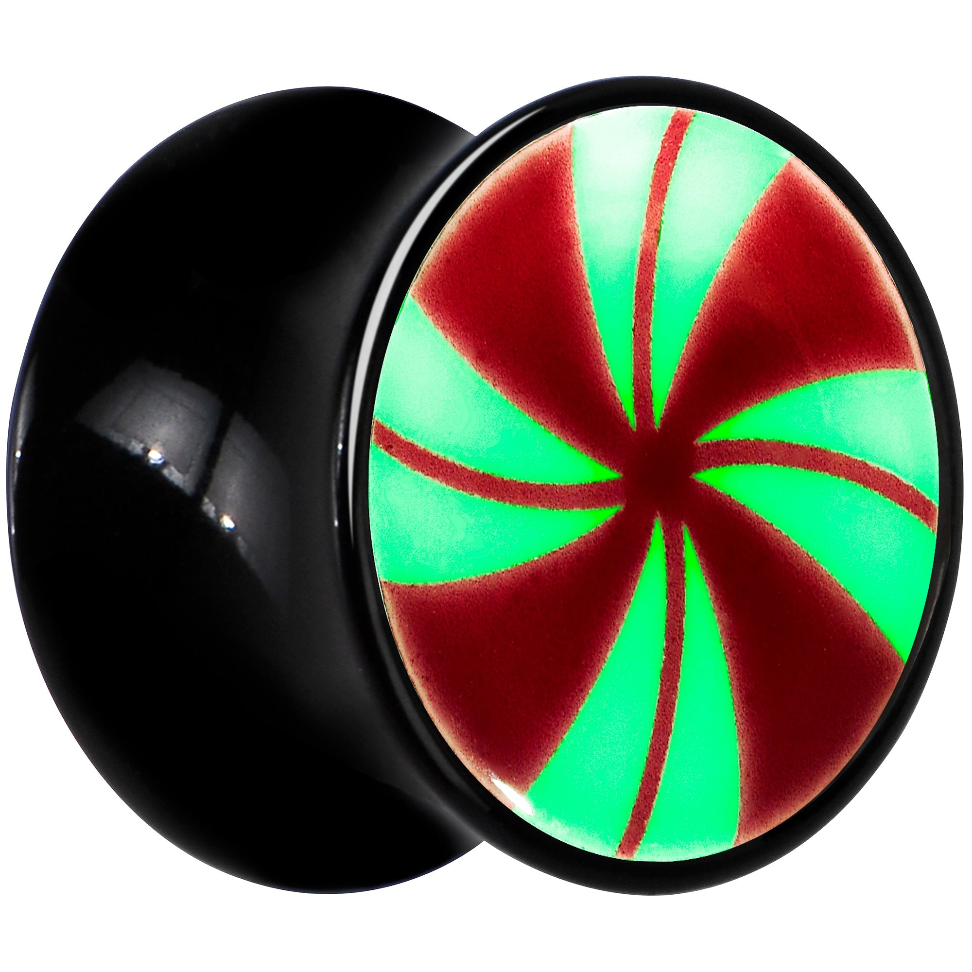 BodyCandy Black Acrylic Peppermint Candy Glow in Dark Double Flare Plug Set by Onyx O — lifestyle context
