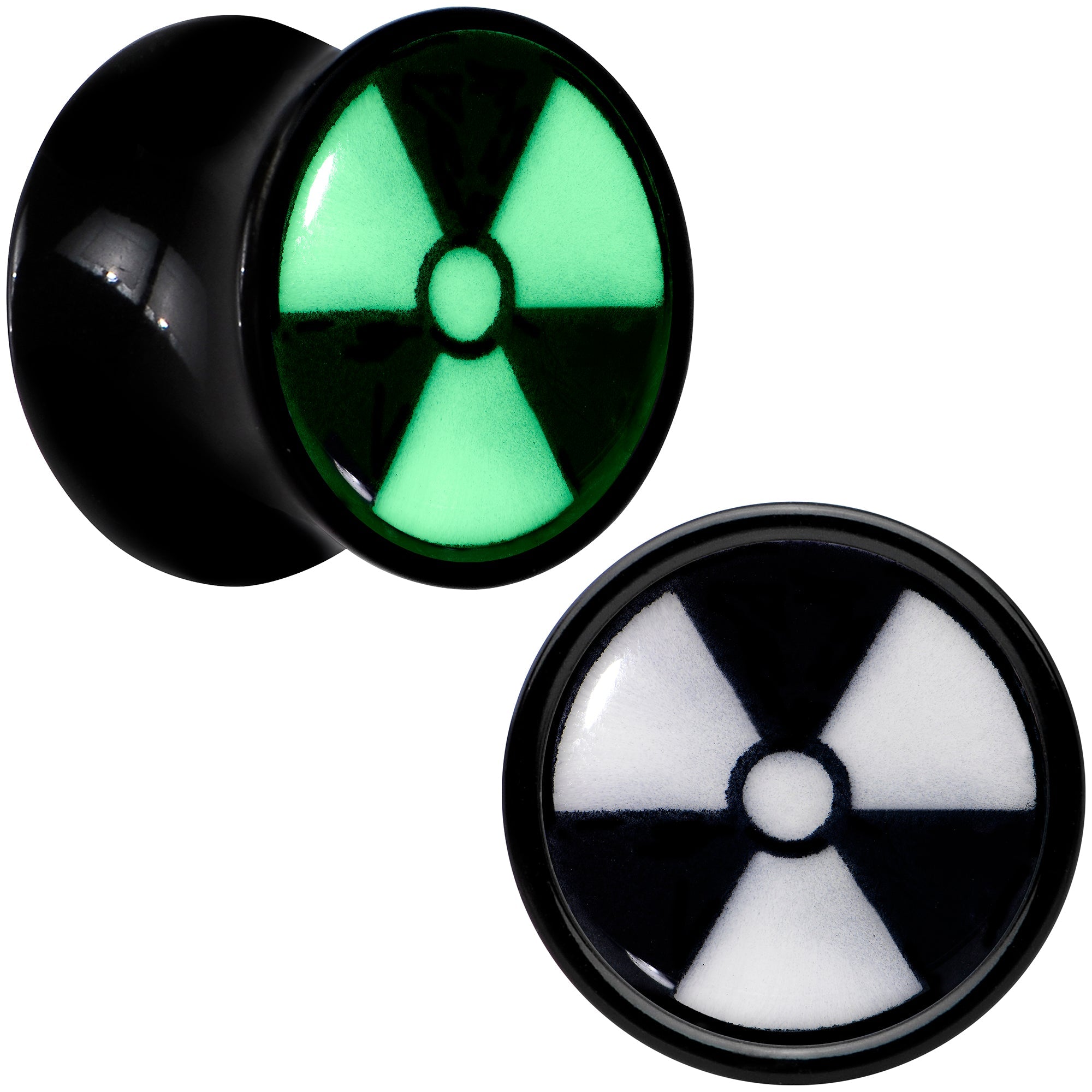 BodyCandy Black Acrylic Radioactive Glow in the Dark Double Flare Plug Set by Onyx O — in-use photo