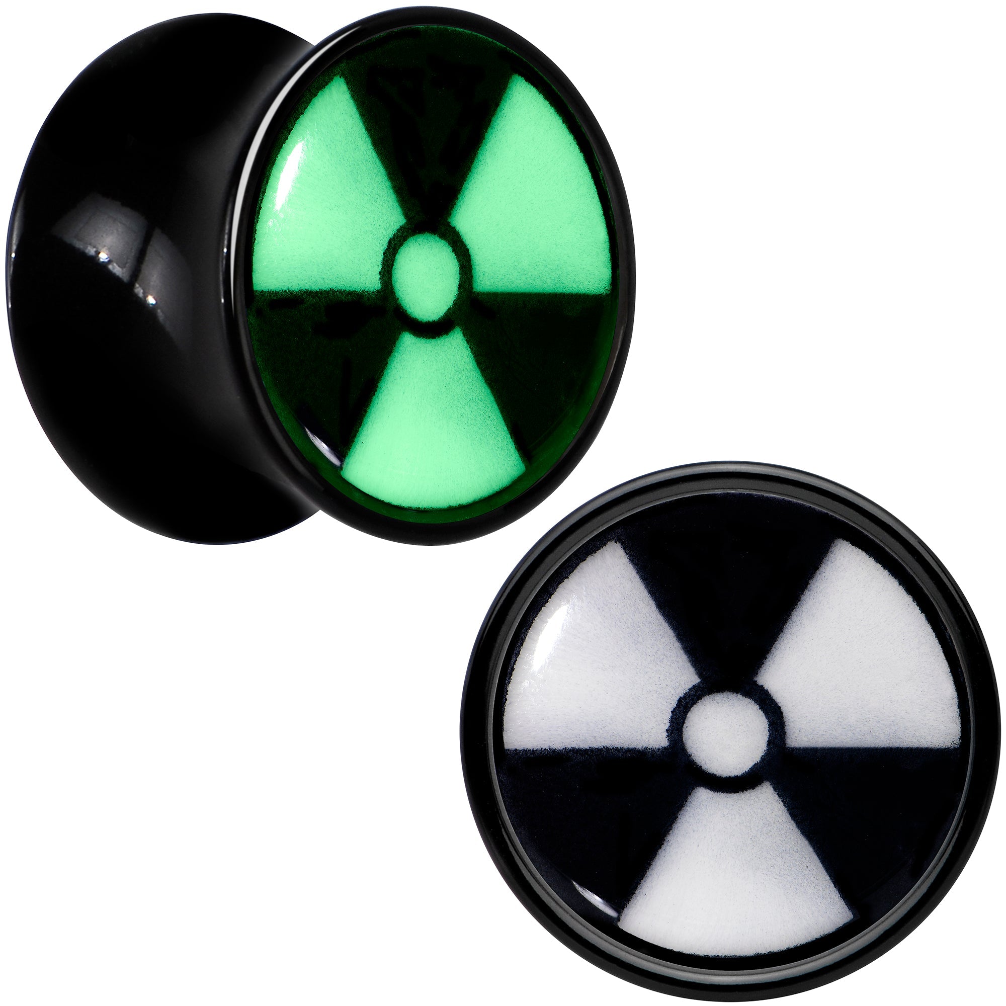 BodyCandy Black Acrylic Radioactive Glow in the Dark Double Flare Plug Set by Onyx O — size reference