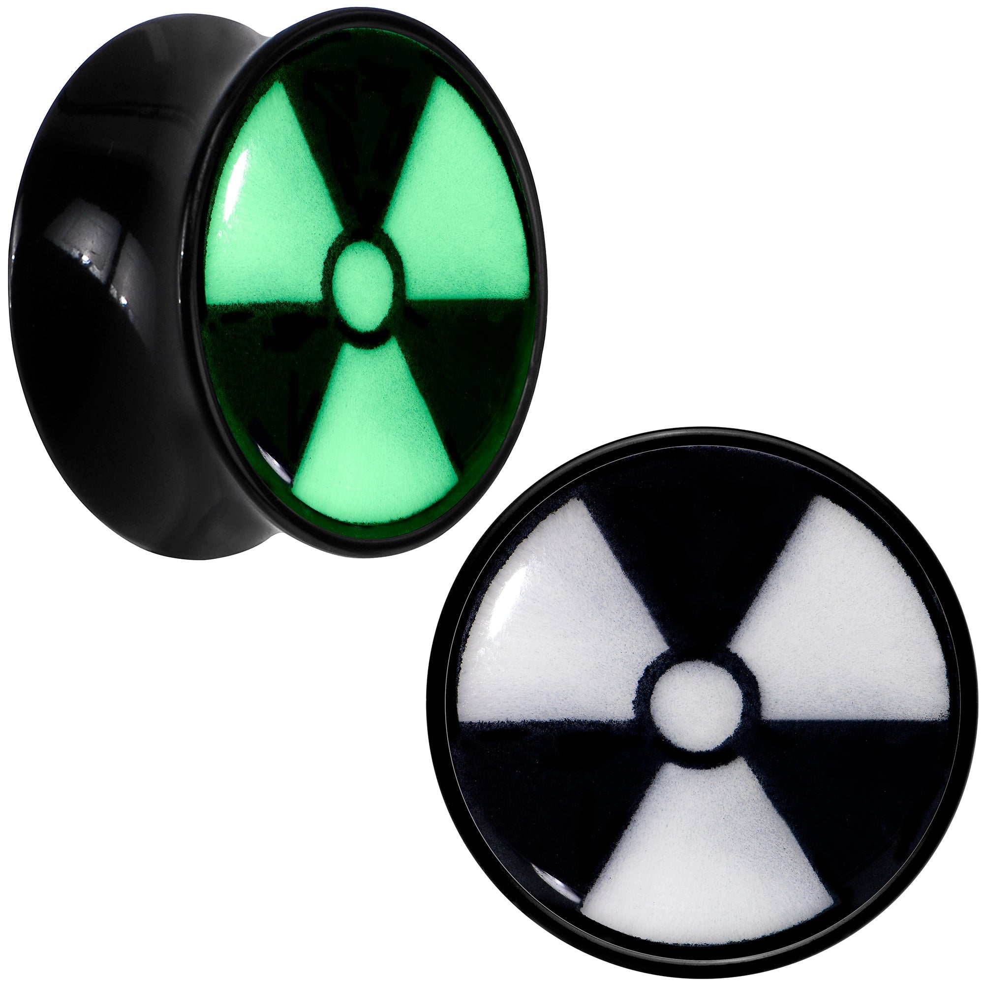 BodyCandy Black Acrylic Radioactive Glow in the Dark Double Flare Plug Set by Onyx O — feature highlight