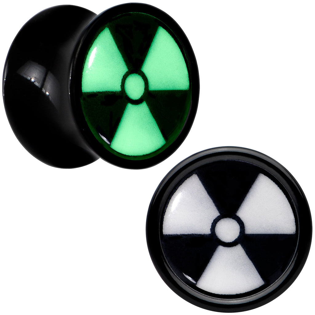BodyCandy Black Acrylic Radioactive Glow in the Dark Double Flare Plug Set by Onyx O — product on model
