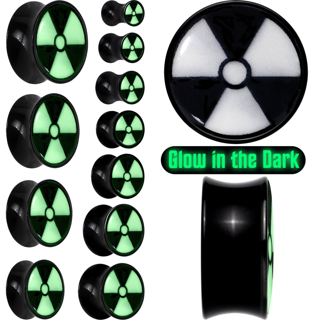 BodyCandy Black Acrylic Radioactive Glow in the Dark Double Flare Plug Set by Onyx O — main product shot