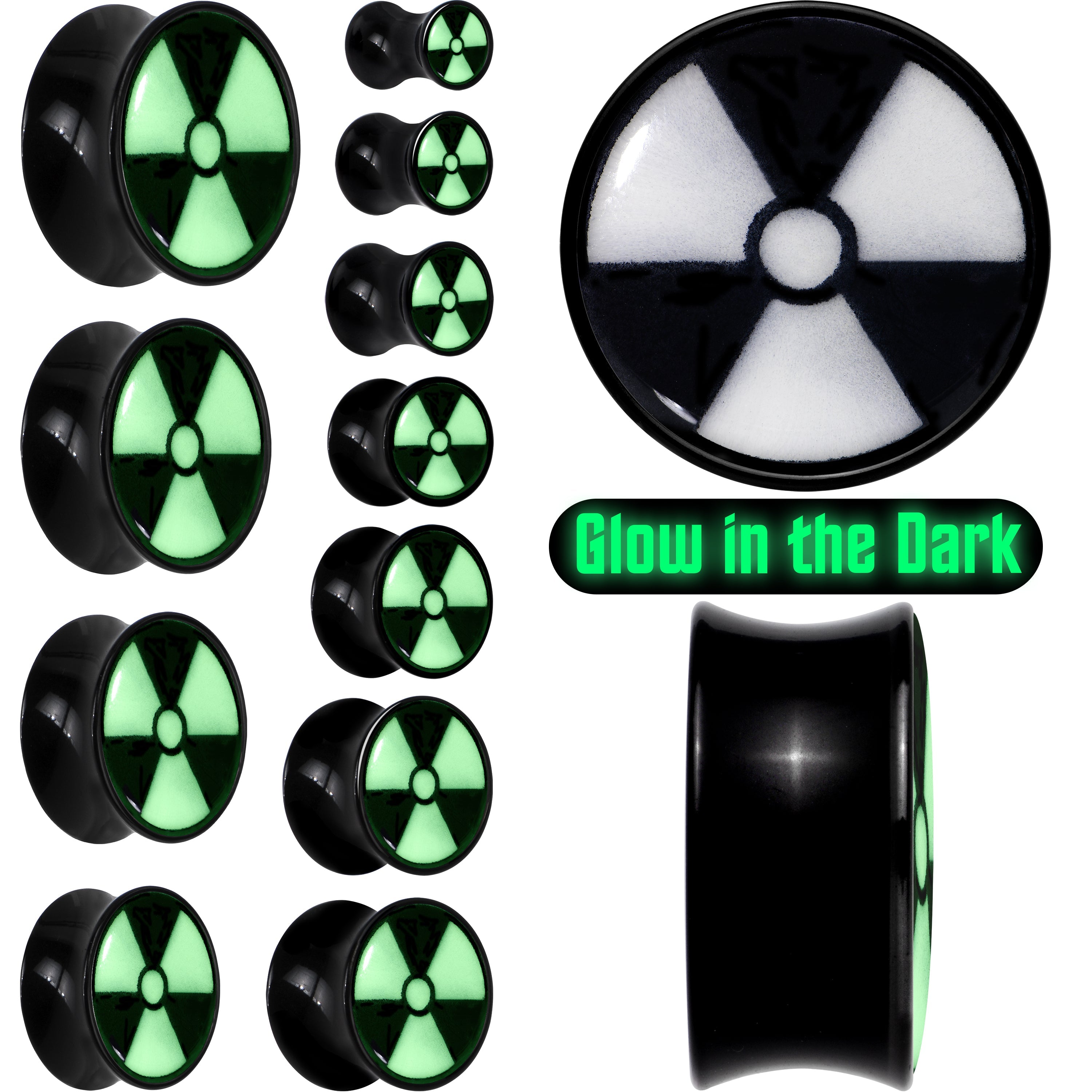 BodyCandy Black Acrylic Radioactive Glow in the Dark Double Flare Plug Set by Onyx O — main product shot