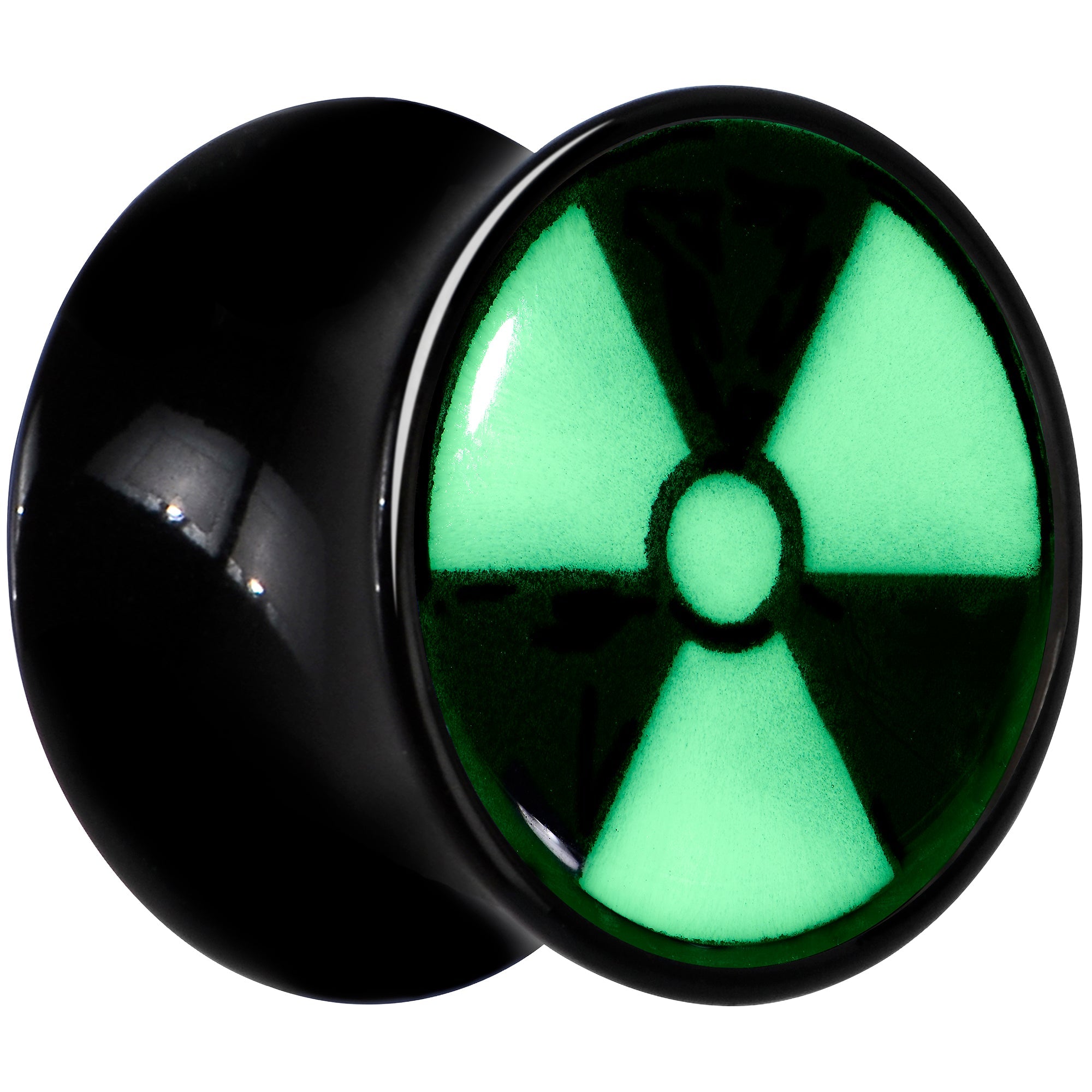 BodyCandy Black Acrylic Radioactive Glow in the Dark Double Flare Plug Set by Onyx O — detail close-up