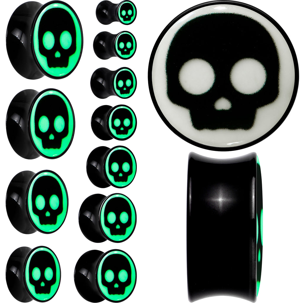 BodyCandy 0G Glow in the Dark Simple Skull Black Acrylic Saddle Plug Set by Onyx O — alternative angle