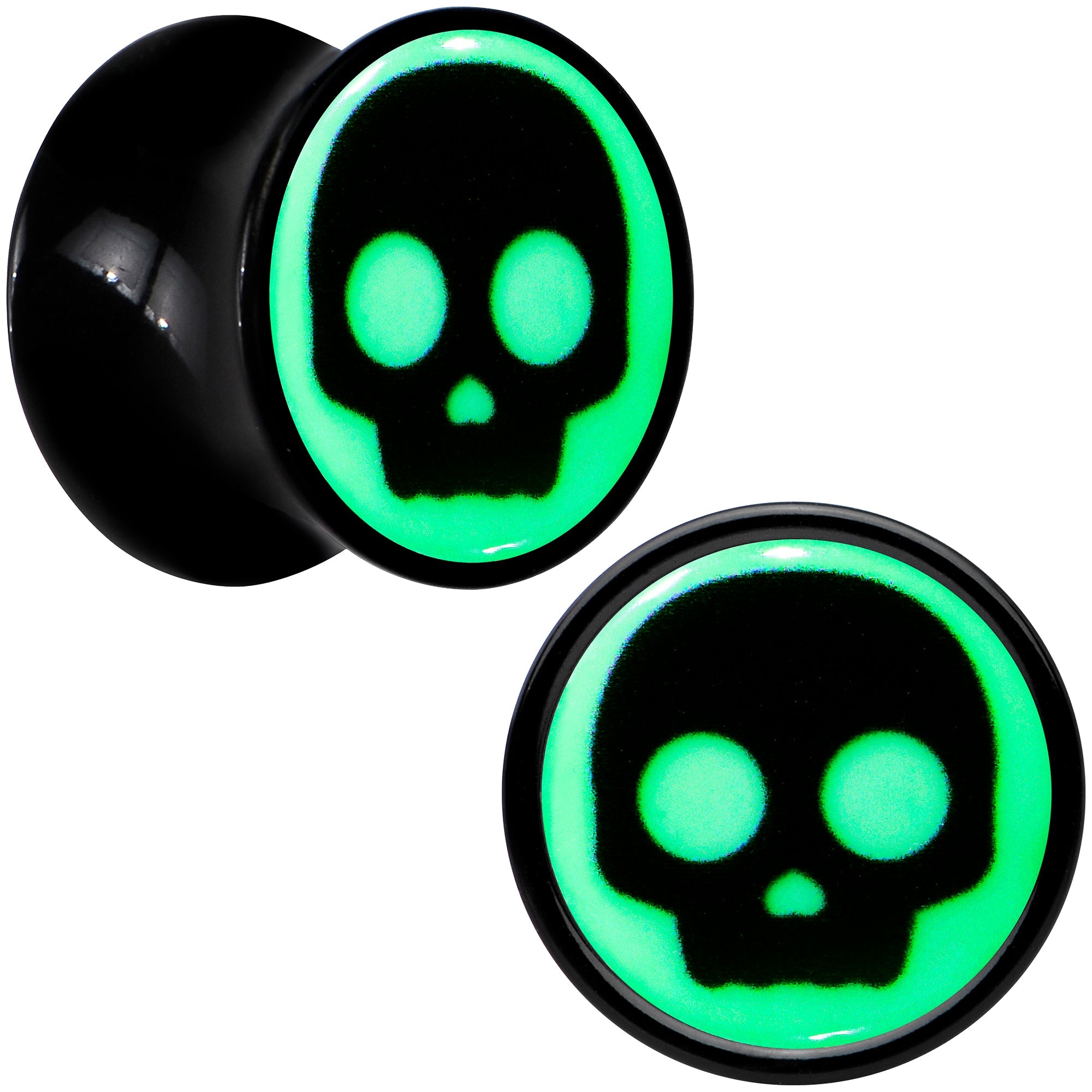 BodyCandy 0G Glow in the Dark Simple Skull Black Acrylic Saddle Plug Set by Onyx O — lifestyle context