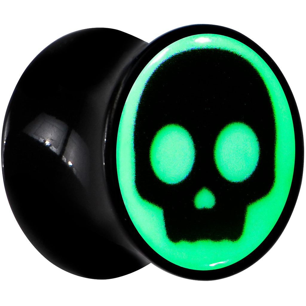 BodyCandy 0G Glow in the Dark Simple Skull Black Acrylic Saddle Plug Set by Onyx O — side view