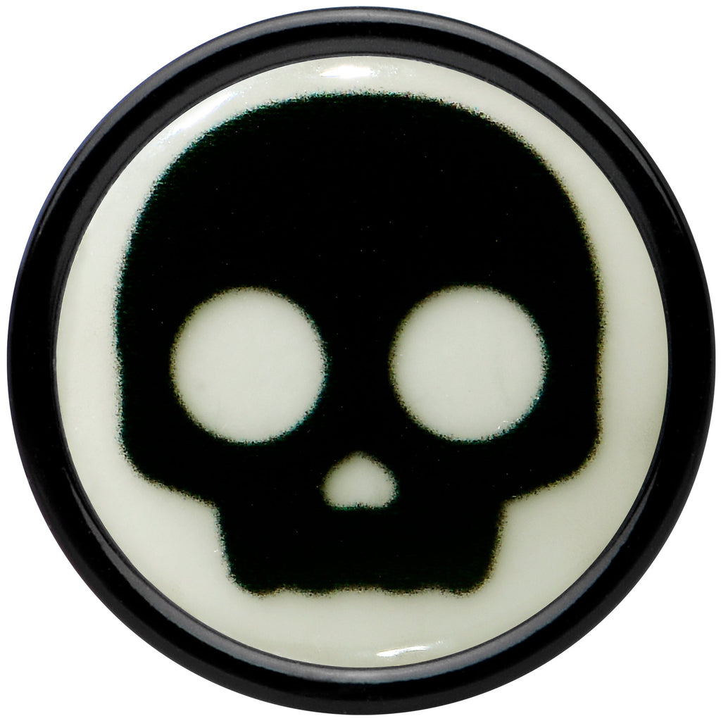BodyCandy 0G Glow in the Dark Simple Skull Black Acrylic Saddle Plug Set by Onyx O — back view