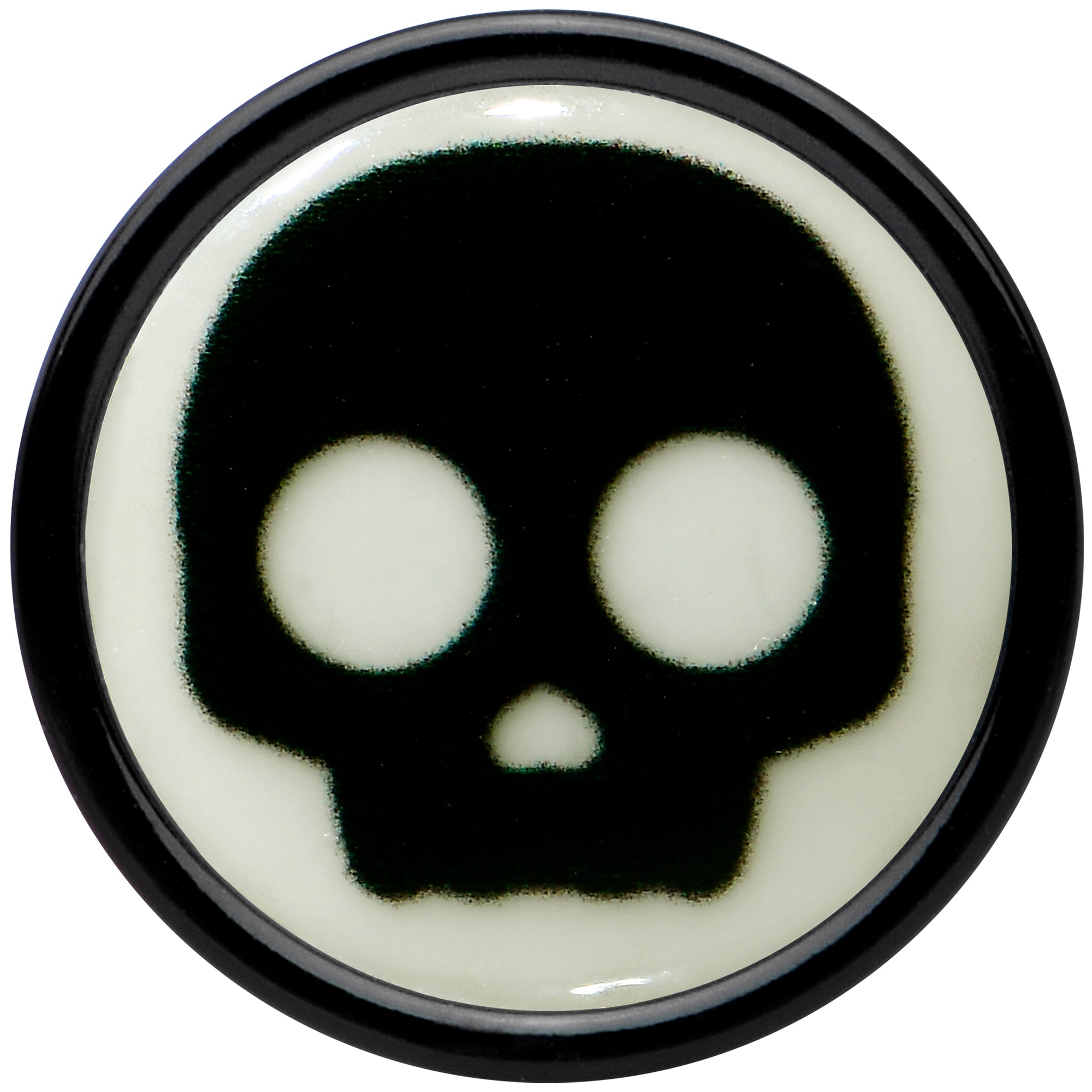 BodyCandy 0G Glow in the Dark Simple Skull Black Acrylic Saddle Plug Set by Onyx O — back view