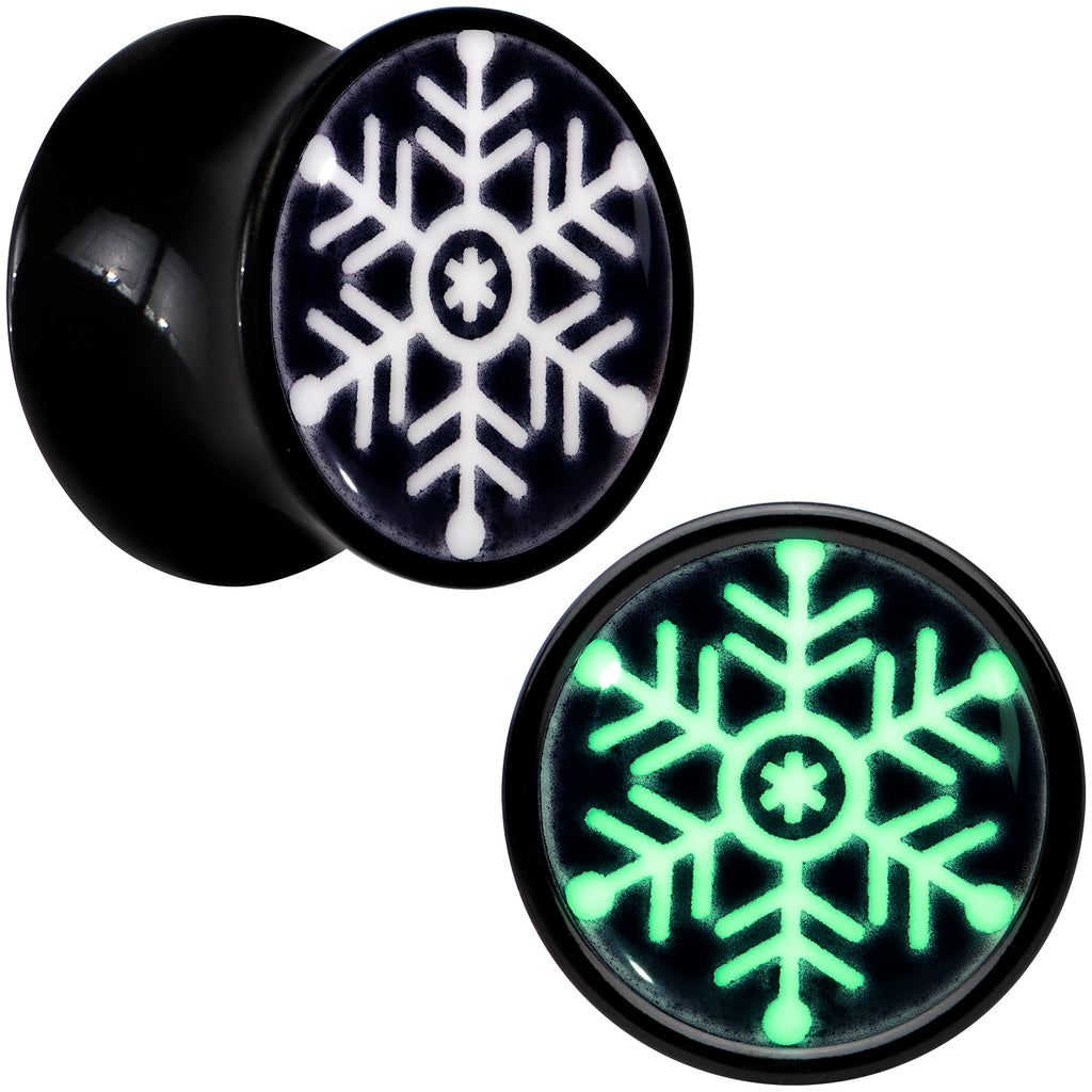 BodyCandy Glow in the Dark Holiday Snowflake Black Acrylic Saddle Plug Set by Onyx O — side view