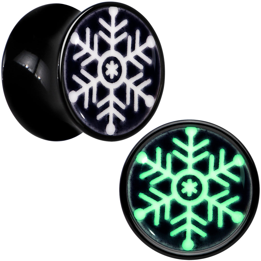 BodyCandy Glow in the Dark Holiday Snowflake Black Acrylic Saddle Plug Set by Onyx O — back view