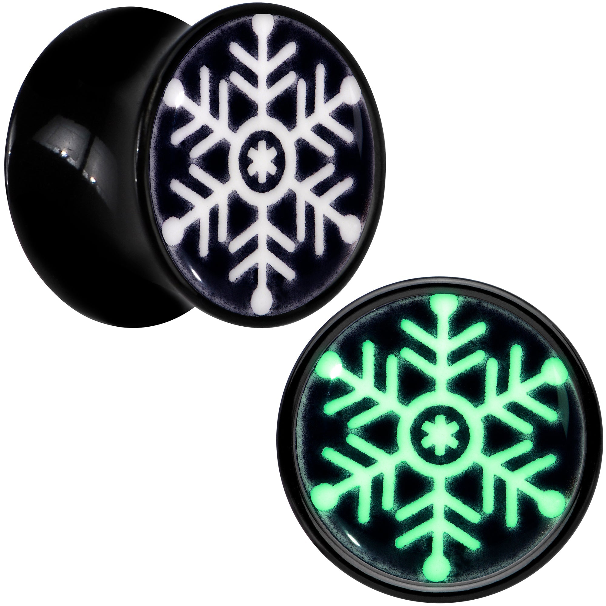 BodyCandy Glow in the Dark Holiday Snowflake Black Acrylic Saddle Plug Set by Onyx O — alternative angle