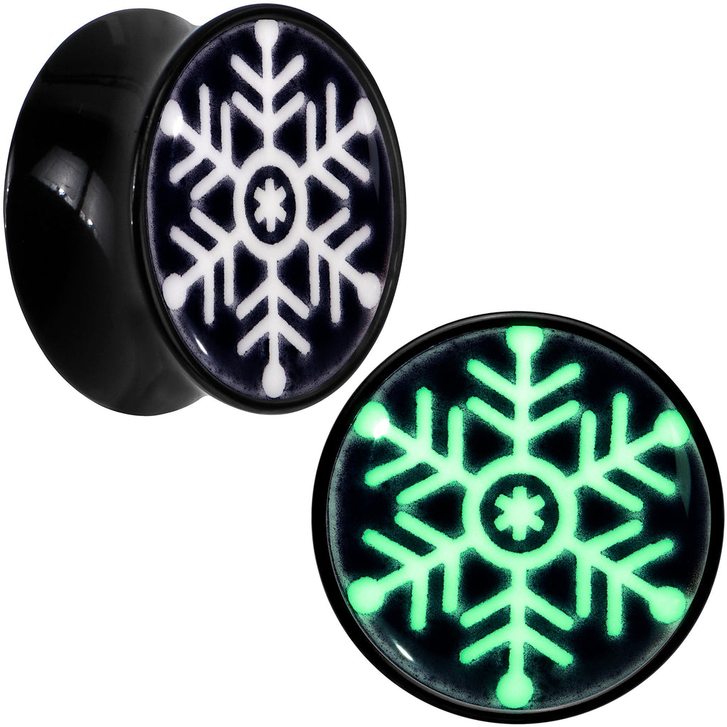 BodyCandy Glow in the Dark Holiday Snowflake Black Acrylic Saddle Plug Set by Onyx O — color detail