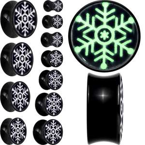 BodyCandy Glow in the Dark Holiday Snowflake Black Acrylic Saddle Plug Set by Onyx O — main product shot