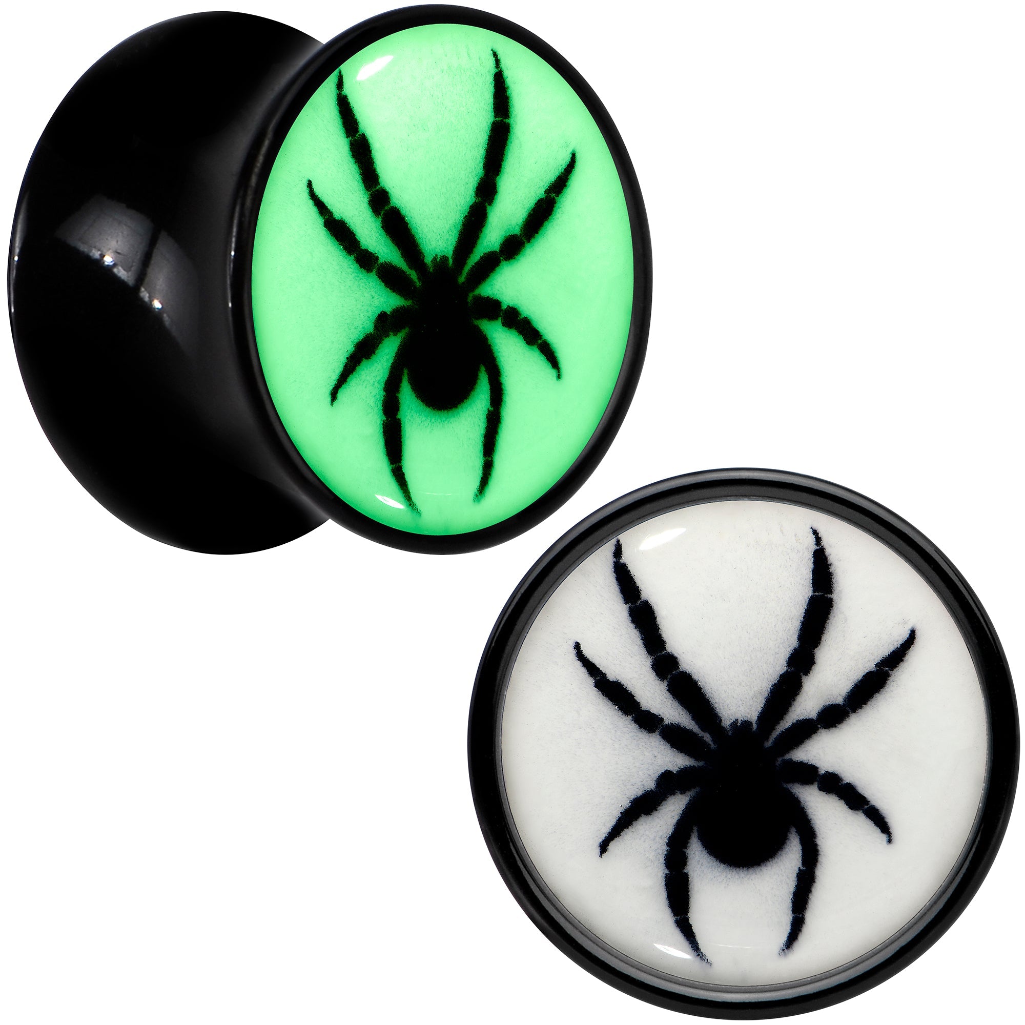 BodyCandy Black Acrylic Widow Spider Glow in the Dark Double Flare Plug Set by Onyx O — size reference