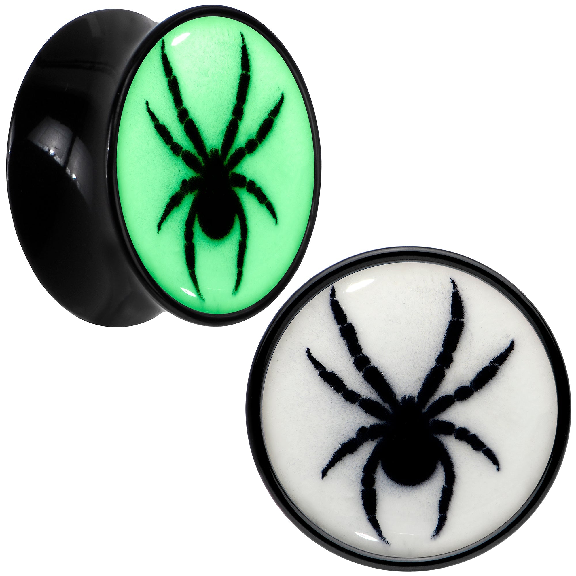 BodyCandy Black Acrylic Widow Spider Glow in the Dark Double Flare Plug Set by Onyx O — packaging