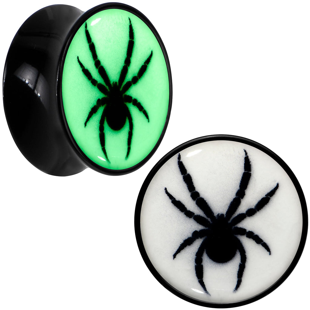 BodyCandy Black Acrylic Widow Spider Glow in the Dark Double Flare Plug Set by Onyx O — fabric or material detail