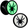 BodyCandy Black Acrylic Widow Spider Glow in the Dark Double Flare Plug Set by Onyx O — feature highlight