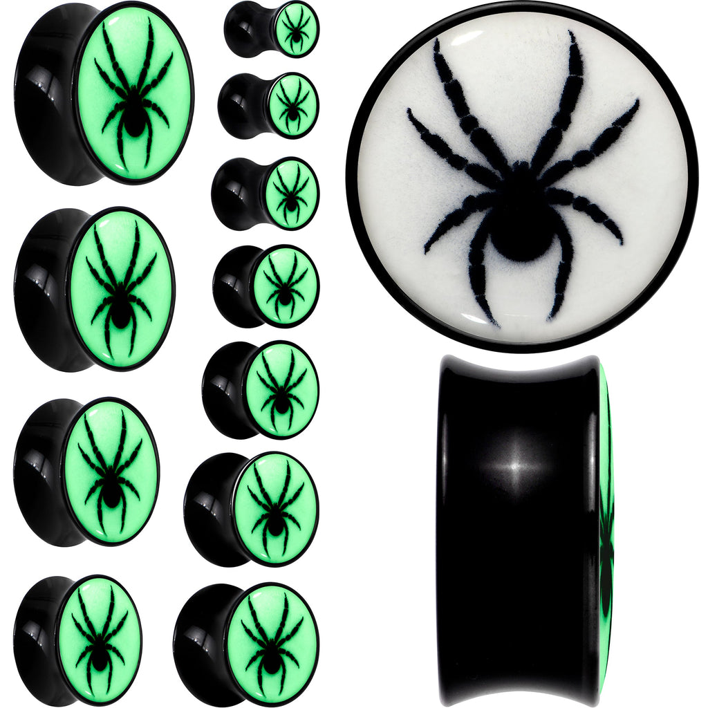 BodyCandy Black Acrylic Widow Spider Glow in the Dark Double Flare Plug Set by Onyx O — main product shot