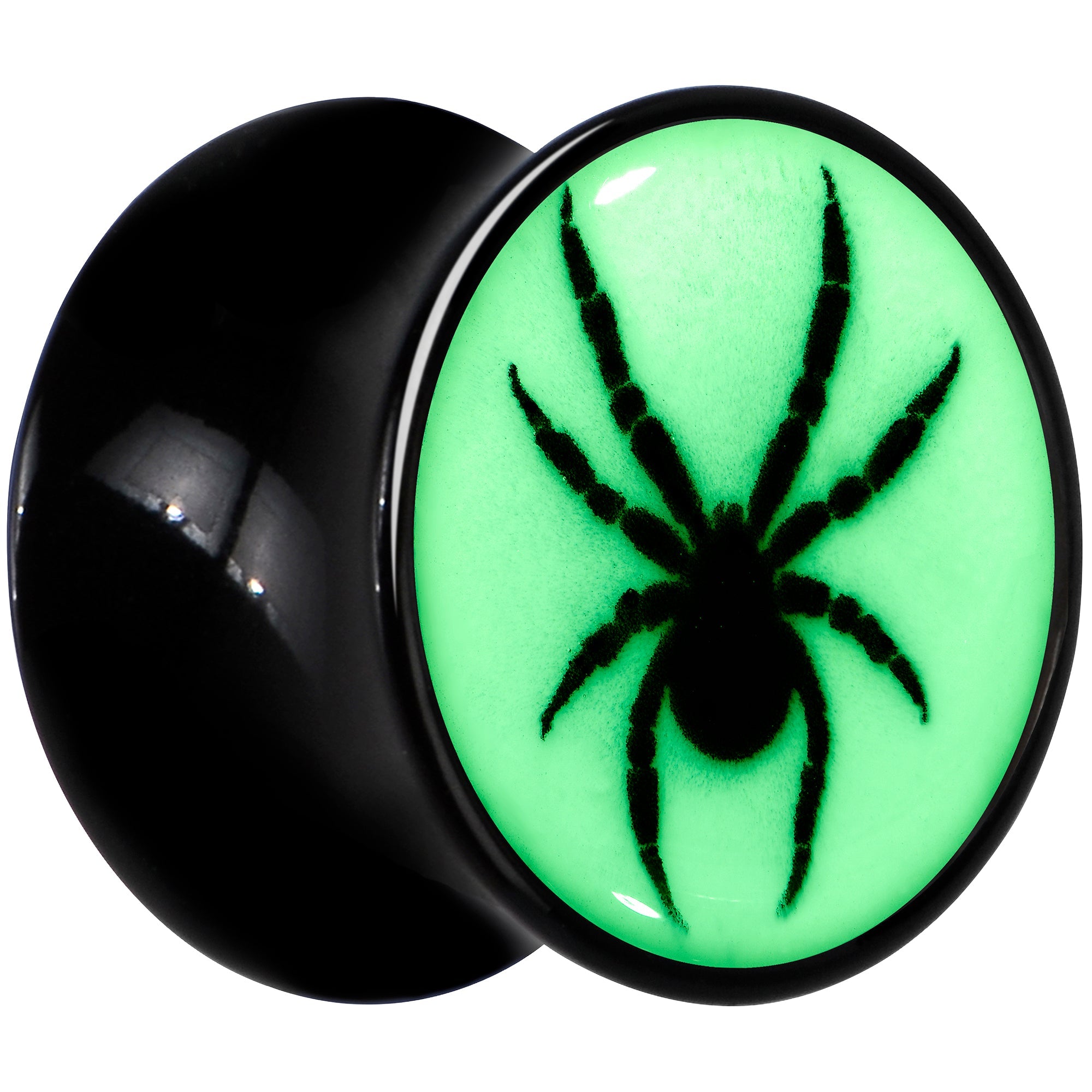 BodyCandy Black Acrylic Widow Spider Glow in the Dark Double Flare Plug Set by Onyx O — lifestyle context