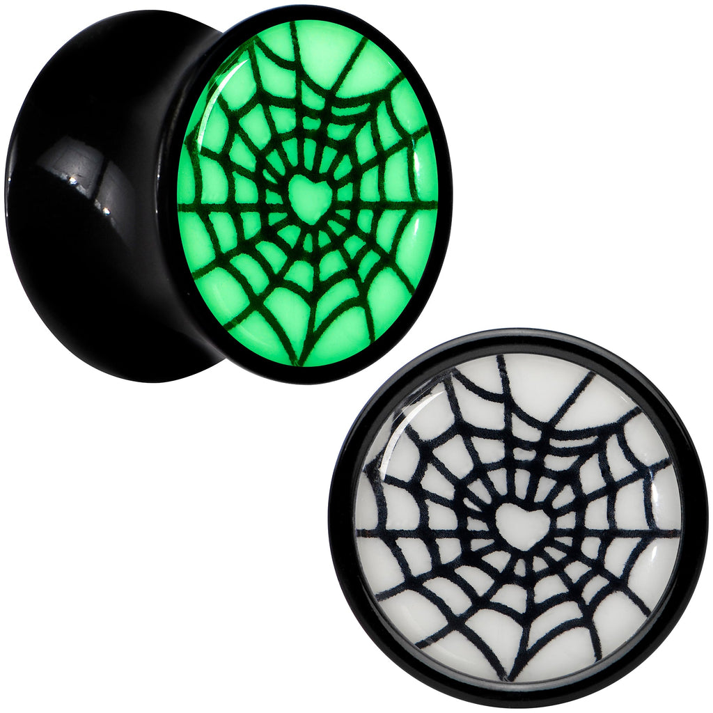 BodyCandy Black Acrylic Heart Spider Web Glow in the Dark Double Flare Plug Set by Onyx O — alternative angle