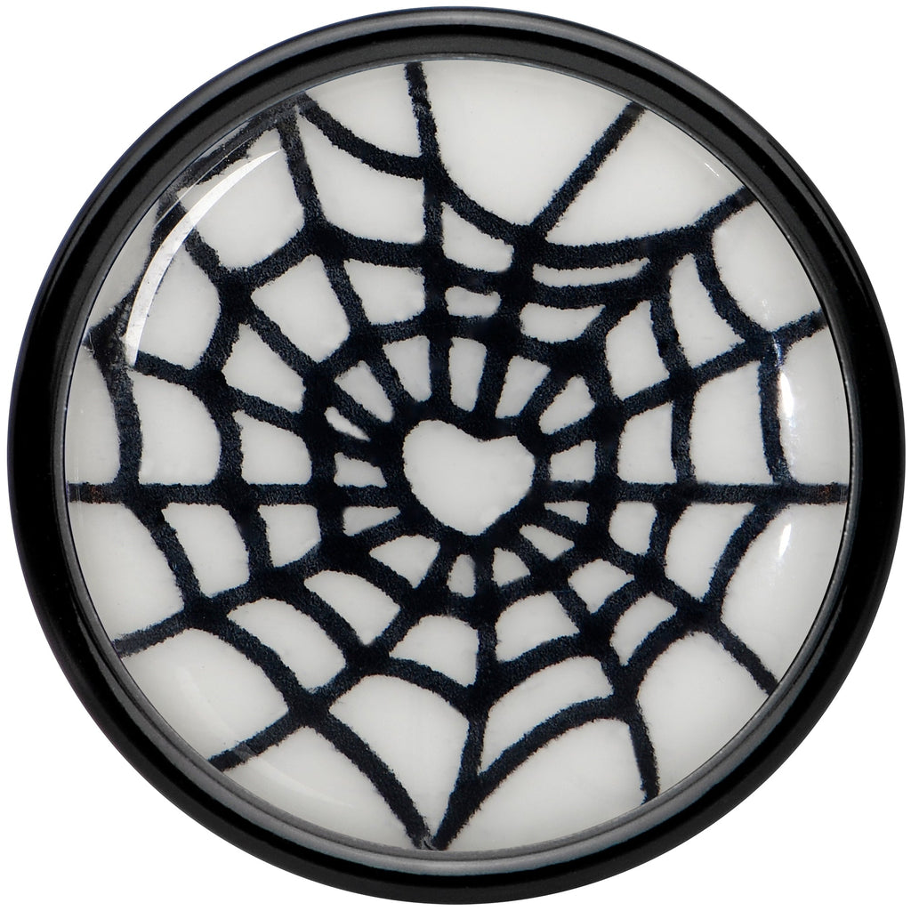 BodyCandy Black Acrylic Heart Spider Web Glow in the Dark Double Flare Plug Set by Onyx O — side view