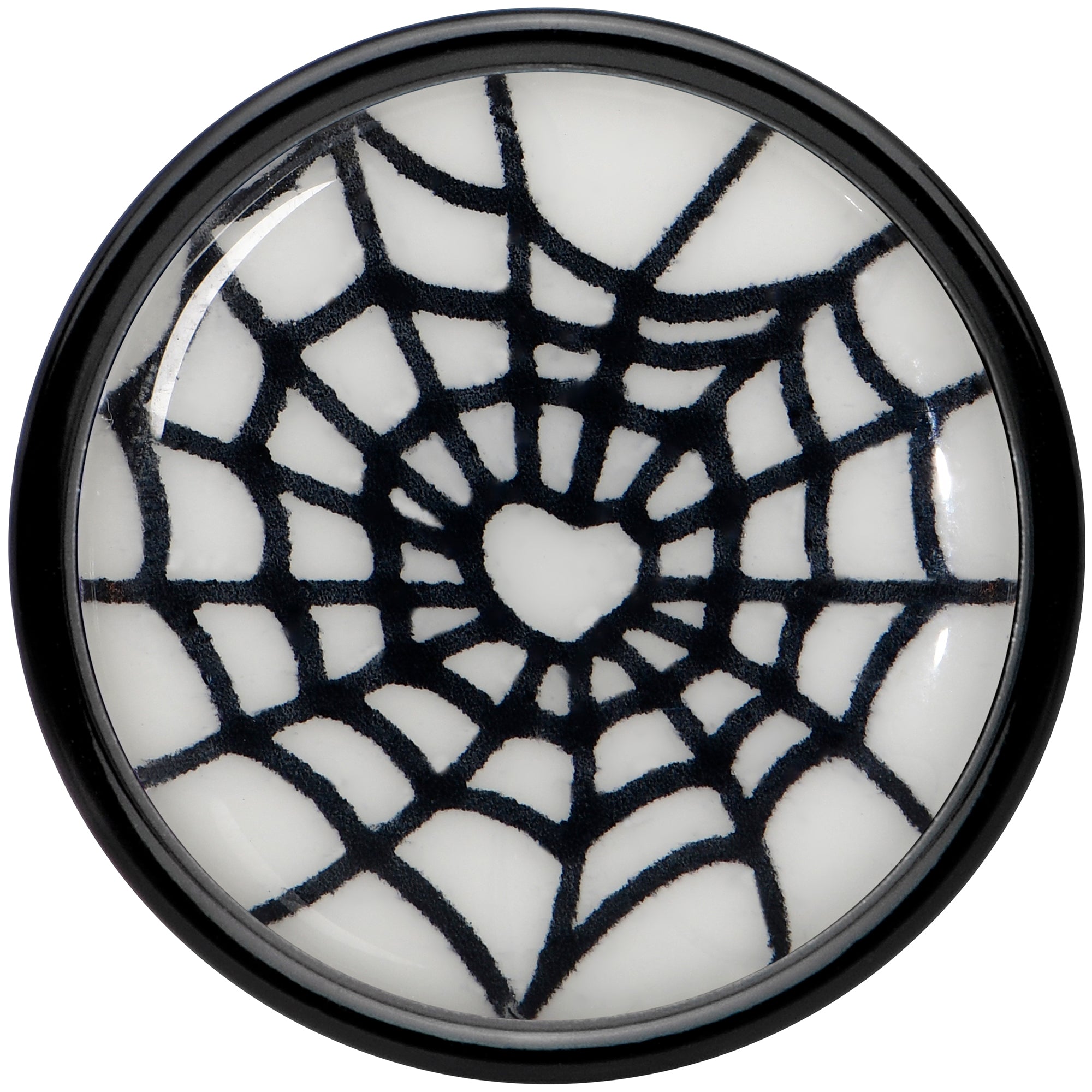BodyCandy Black Acrylic Heart Spider Web Glow in the Dark Double Flare Plug Set by Onyx O — side view