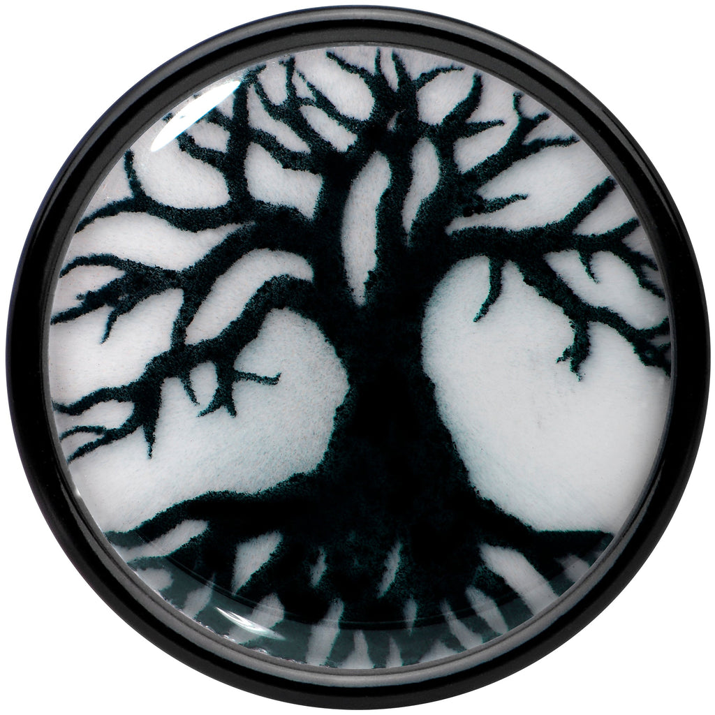 BodyCandy Black Acrylic Tree Of Life Glow in the Dark Double Flare Plug Set by Onyx O — side view