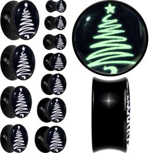 BodyCandy Glow in the Dark Holiday Christmas Tree Acrylic Saddle Plug Set by Onyx O — main product shot