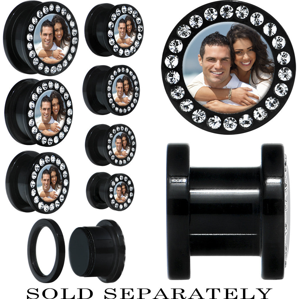 BodyCandy Black Acrylic Custom Photo Gem Screw Fit Plug - buy 2 for a pair — main product shot